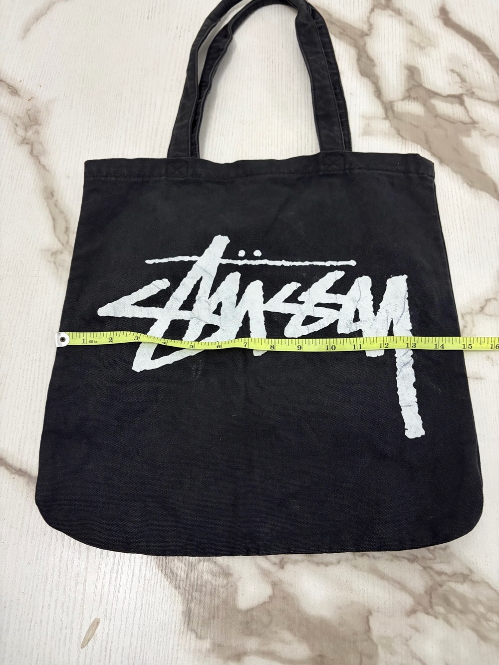 Stussy Big Stock Logo Canvas Tote Bag Black Cotton Shoulder Book Bag Streetwea - Picture 6 of 8